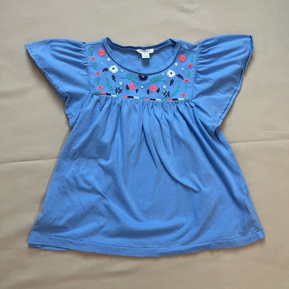 J.Crew Crewcuts Girls Floral Embroidered Light Blue Tee Size Medium